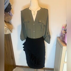 Calvin Klein Olive Blouse with Button Detail